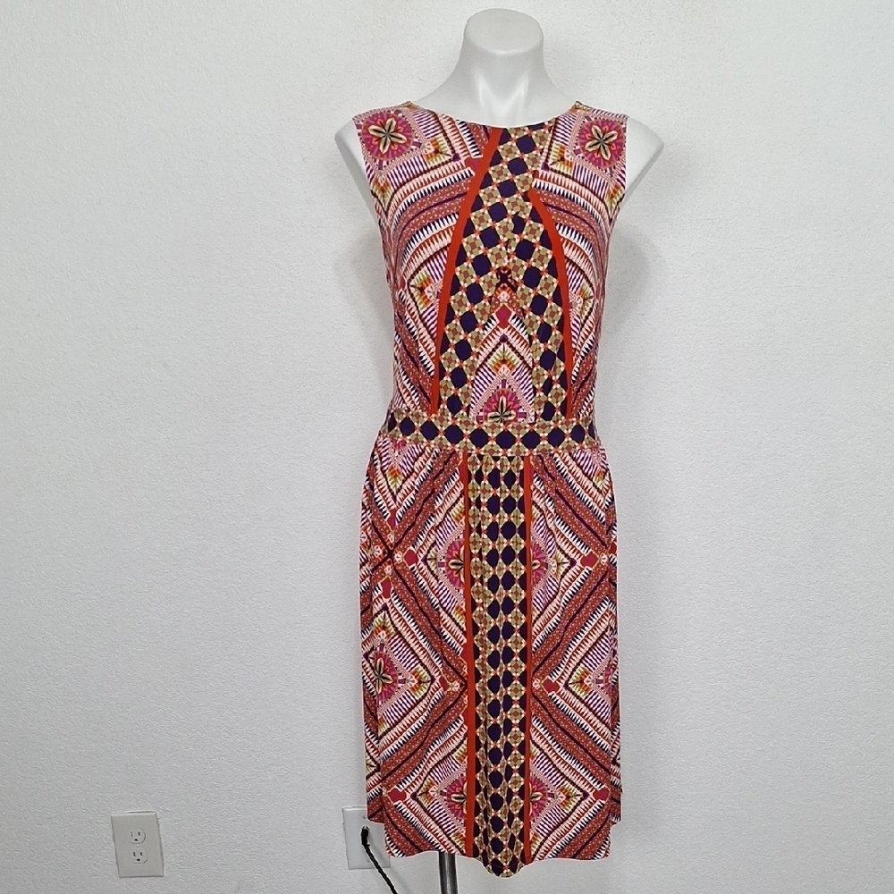 Gabby Skye Multicolor Geometric Patterned Sleeveless Coquette Boho Dress Size 14